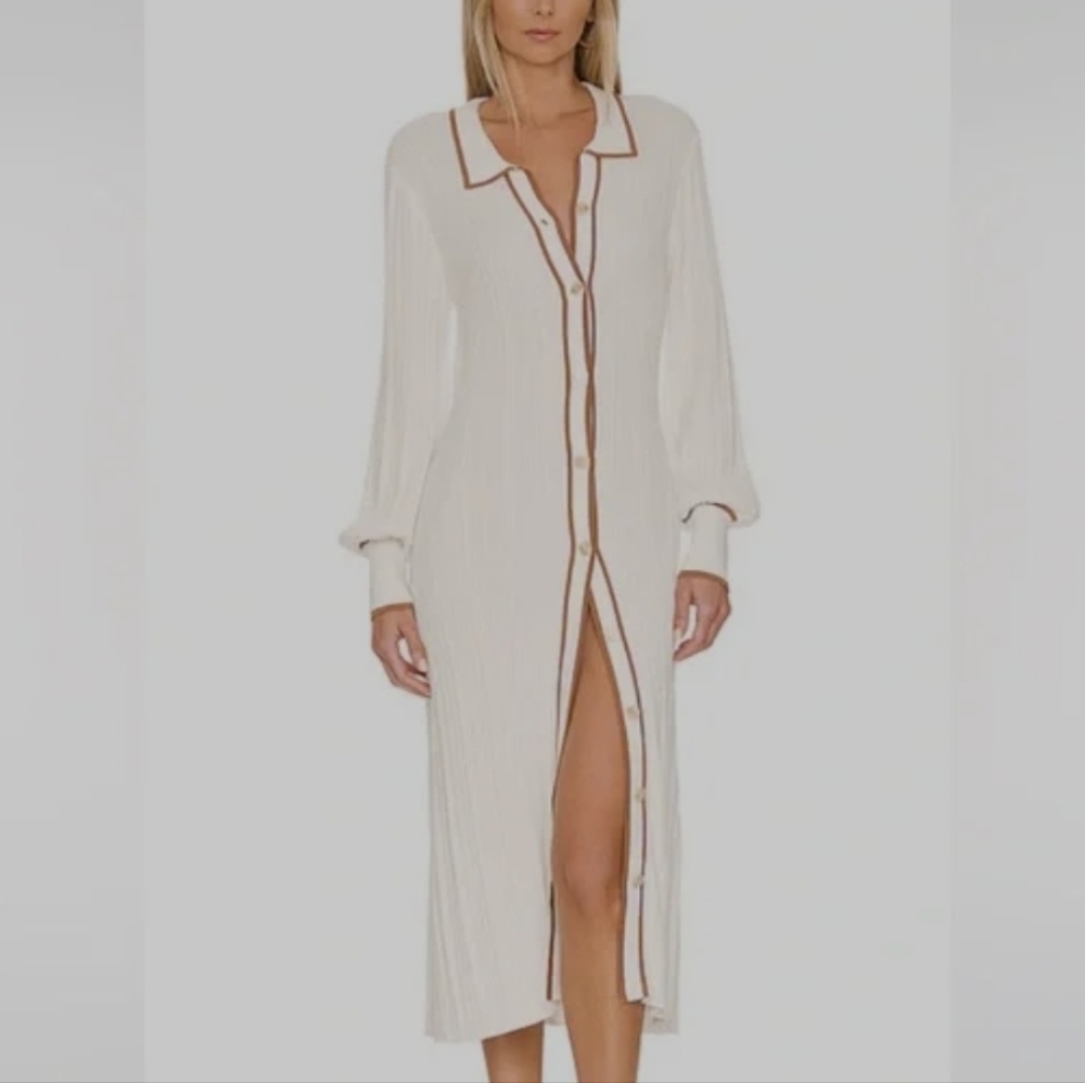 Sancia Amalie Knit Midi Dress in Sandstone balloom sleeves revolve large
